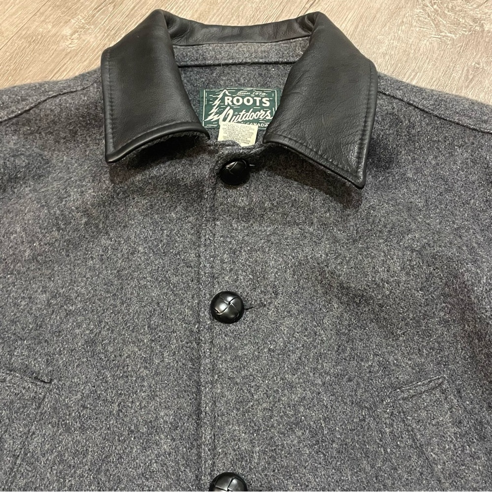 Roots Gray Wool Jacket with Black Leather Collar - Picture 5 of 8